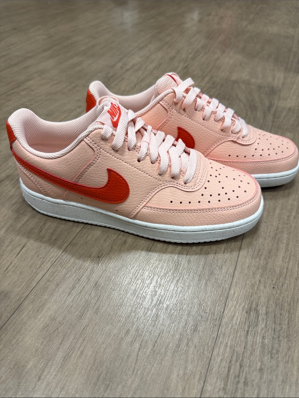 Nike Women's Court Vision Low Next Nature. Pink with Red Swoosh